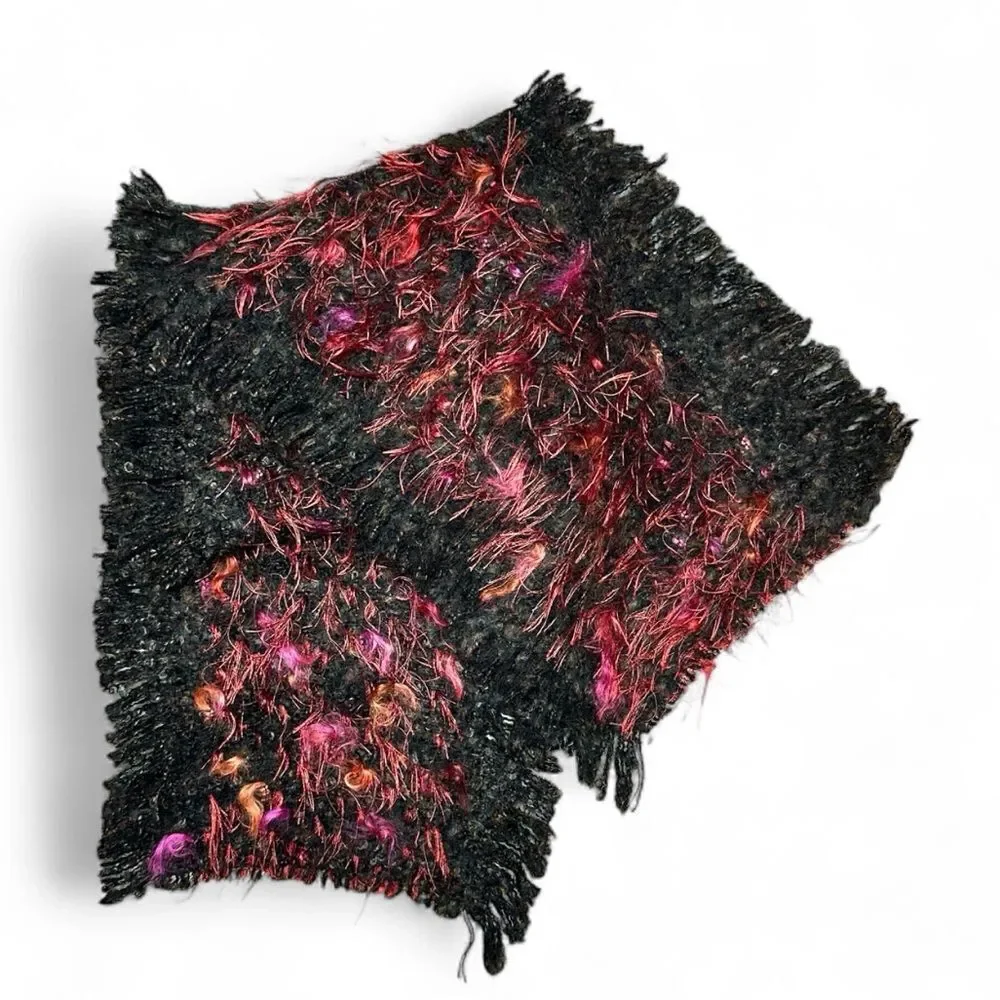 NWOT Mohair Scarf Zazou Luxe Black Burgundy Soft Fancy Yarn made in France